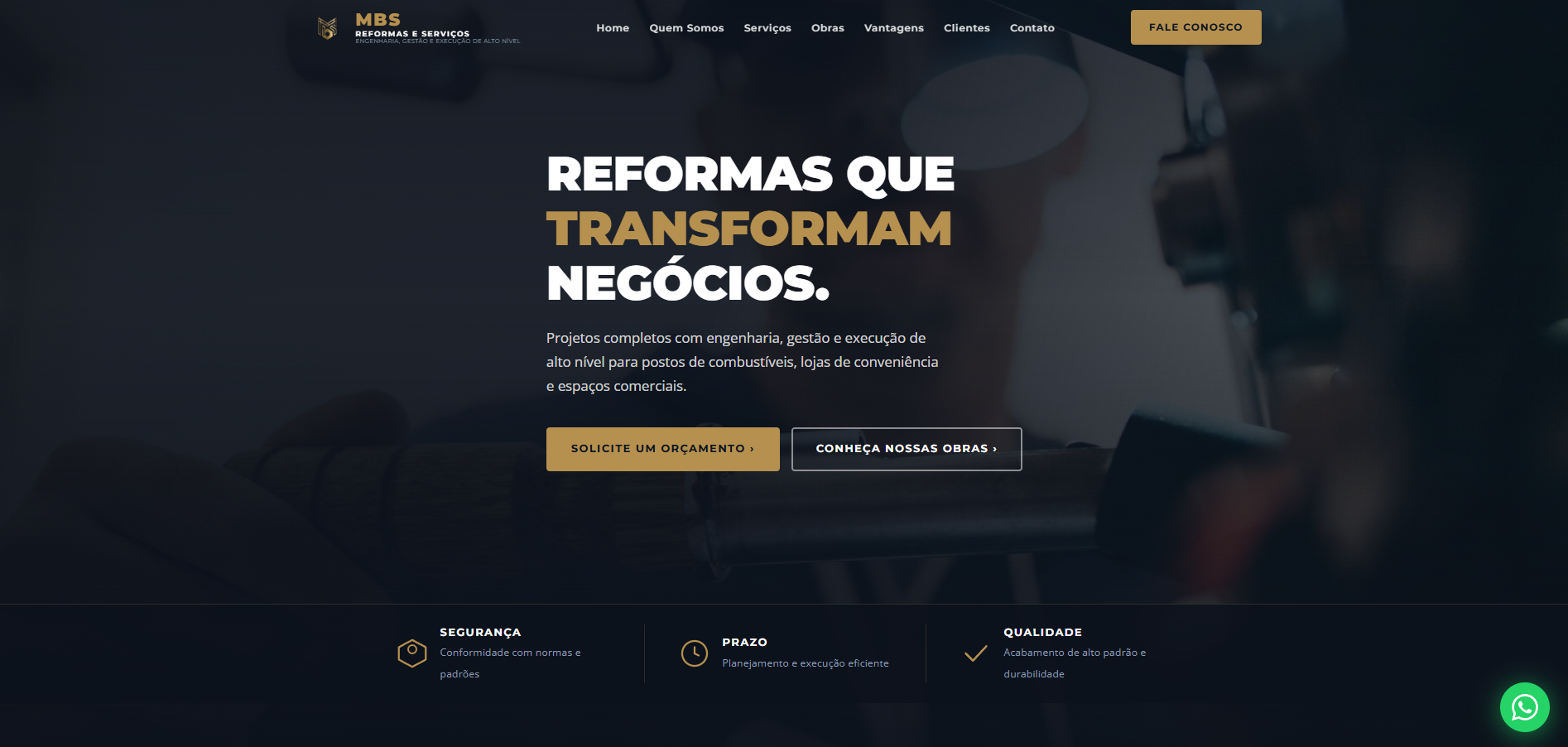 Site da MBS Reformas criado pela Cold Sites