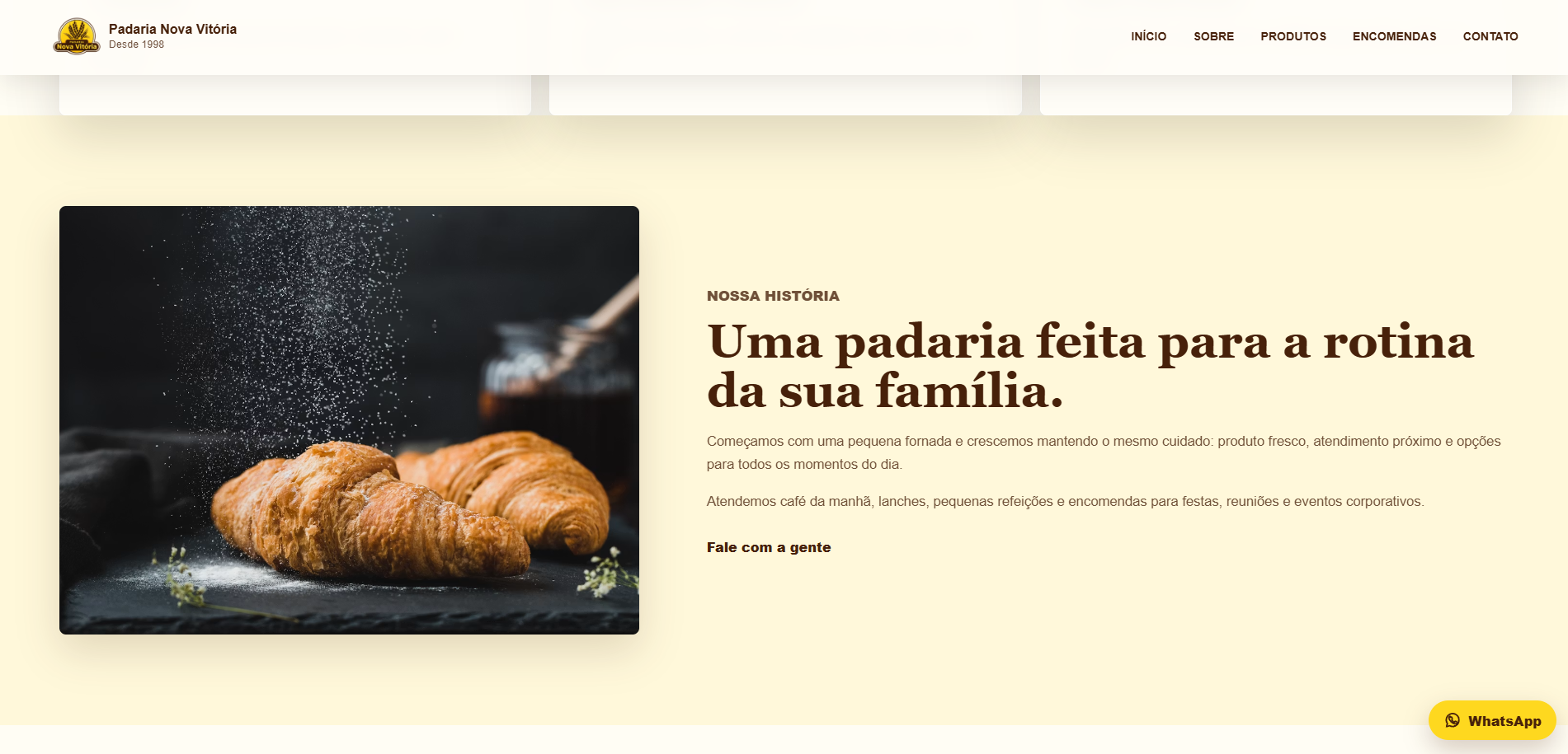 Site da Padaria Nova Vitória criado pela Cold Sites